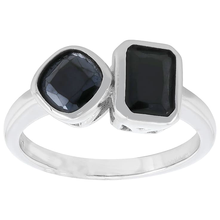 Black Spinel Toi et Moi Ring In Rhodium Over Brass 2.22ctw