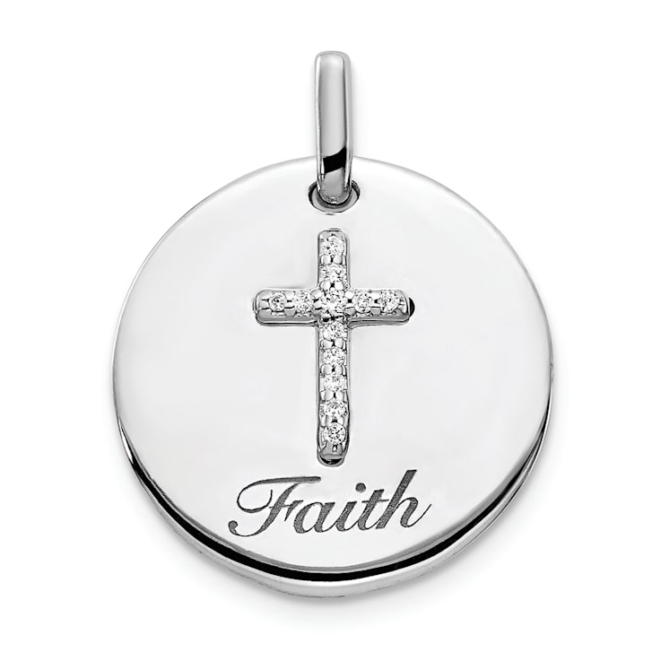 Rhodium Over 14k White Gold Diamond Accented Cross Faith Pendant