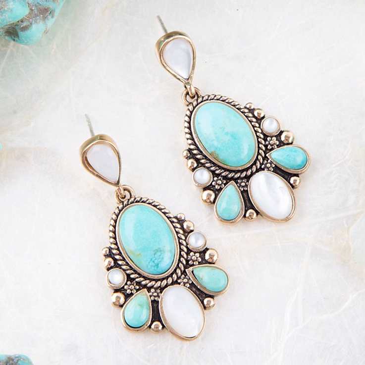 Barse Jewelry Composite Turquoise and Mother-of-Pearl Gold Tone
Barcelona Dangle Earrings