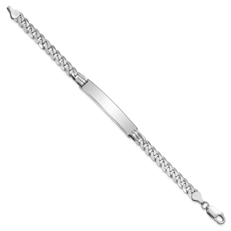 Rhodium Over 14k White Gold Flat Curb Link ID Bracelet