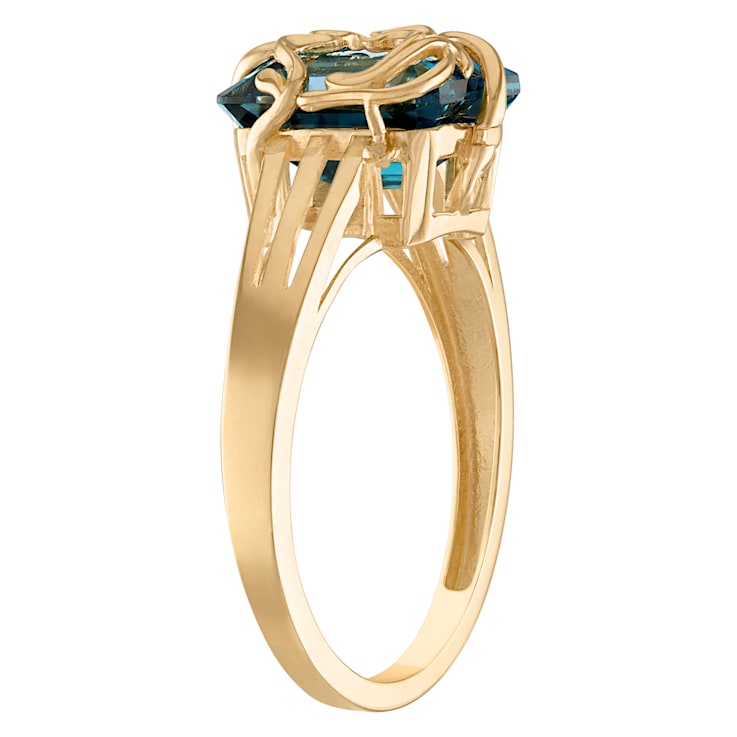 10K Yellow Gold Rectangular Octagonal London Blue Topaz Medusa Ring 3.3ctw