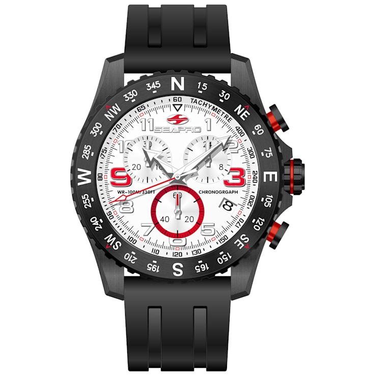 Seapro Men's Gallantry White Dial, Black Rubber Strap Watch