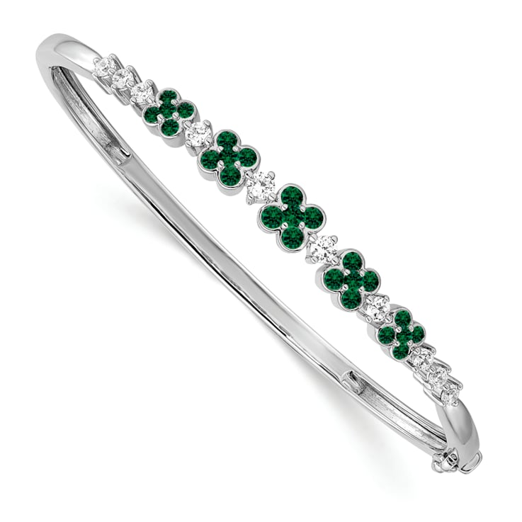Rhodium Over 14K White Gold Lab Grown Diamond VS/SI GH, Lab Created
Emerald Bangle Bracelet 1.498ctw