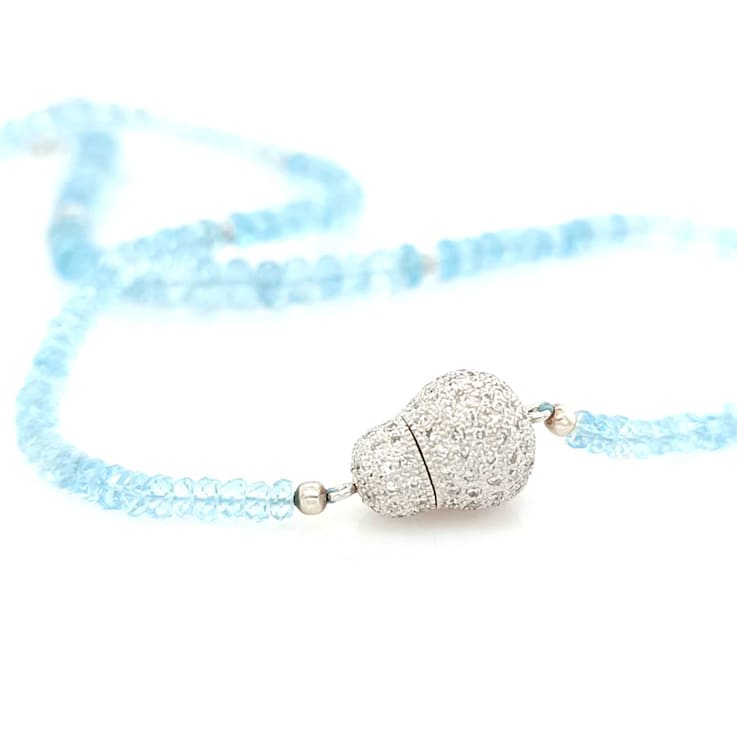 118.00 Ctw Aquamarine and 0.25 Ctw White Diamond Necklace in 18K WG