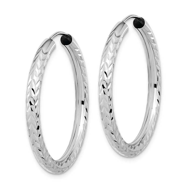 Rhodium Over 14k White Gold 1 3/16" Polished and Diamond-Cut
Endless Hoop Earrings