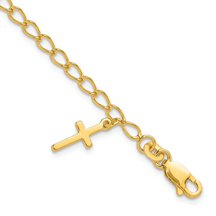 14K Yellow Gold Over Sterling Silver Cross Charm Child's 6in with 1-inch
Extensions Bracelet