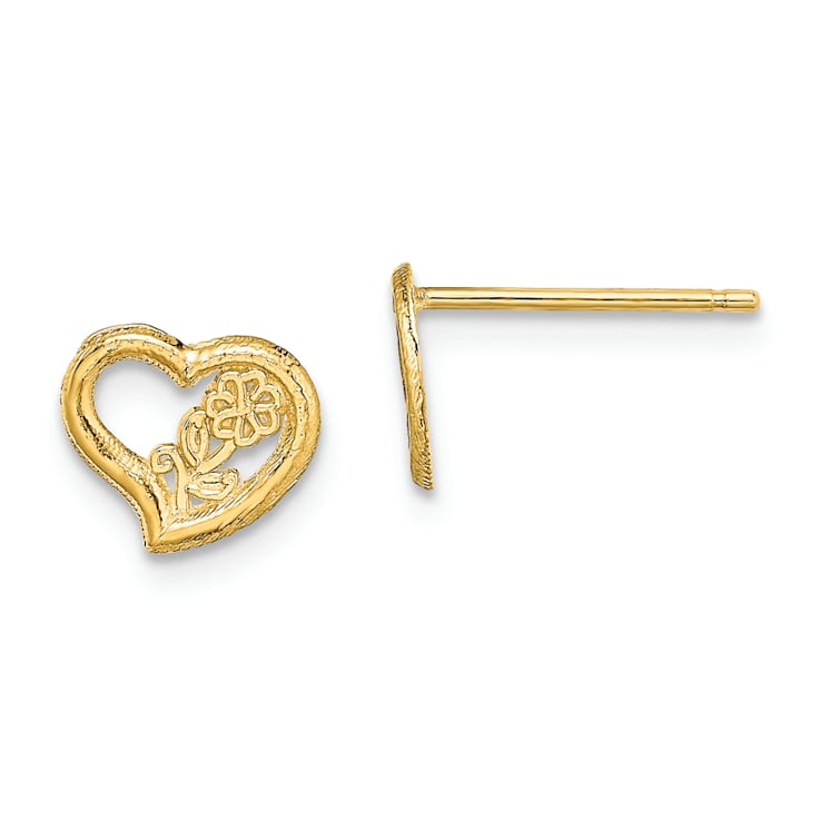 14k Yellow Gold 8mm Open Heart Flower Stud Earrings