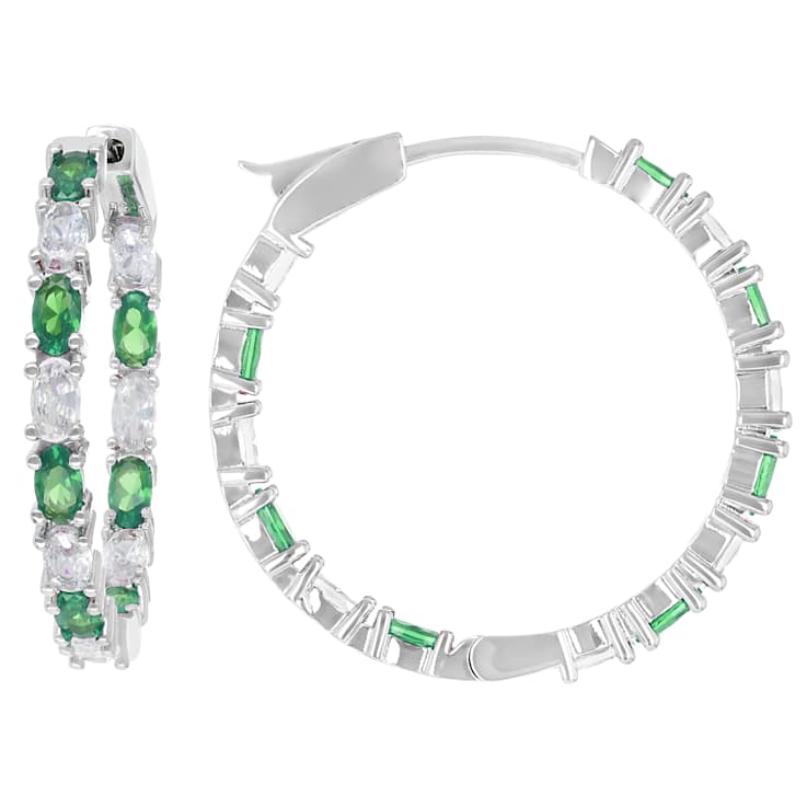 Inside-Out Green And White CZHoop Earrings