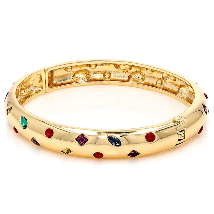 Multi-Color Crystal Bangle Bracelet In Gold Tone