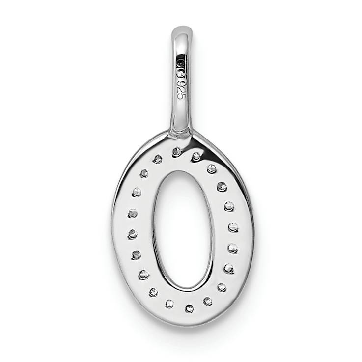 14K White Gold Diamond Letter 0 Pendant