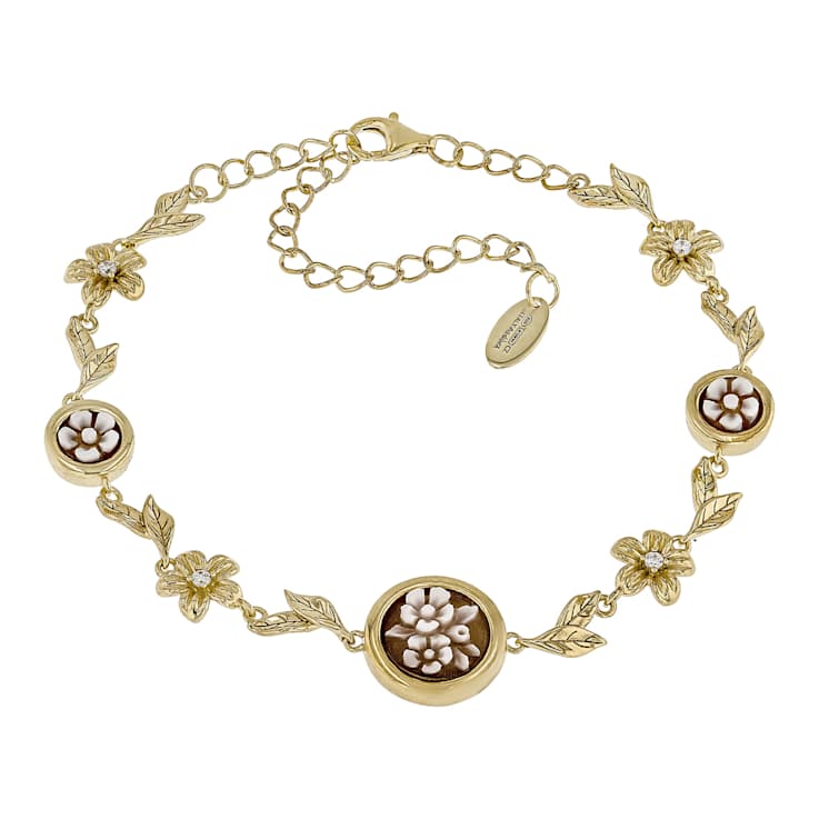 Flower Bouquet Cameo Bracelet In 18K Gold Over Sterling Silver