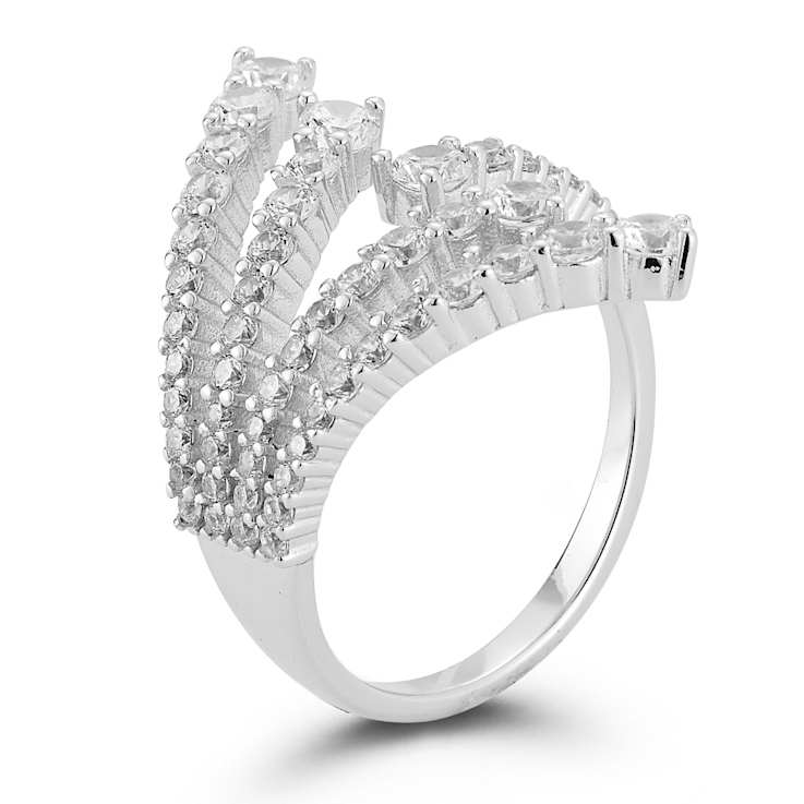 Rachel Zoe CZ Graduated Bypass Fan Ring in Rhodium Over Sterling Silver