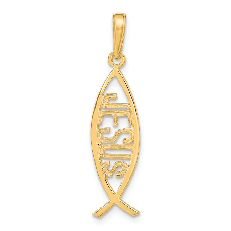 14k Yellow Gold Ichthus Fish with JESUS Pendant