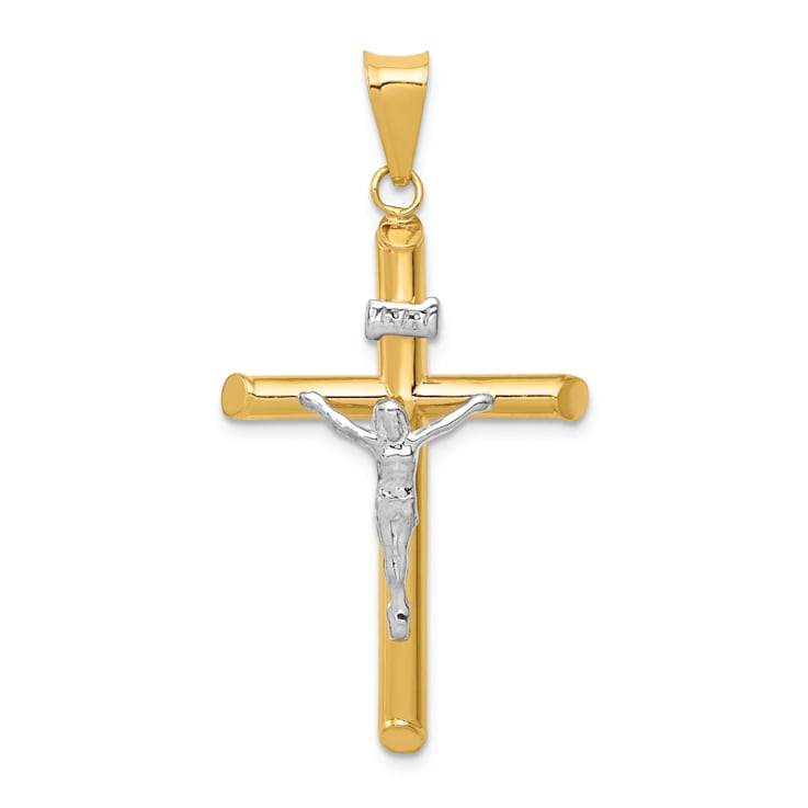 14K Yellow and White Gold Polished Jesus Crucifix Pendant