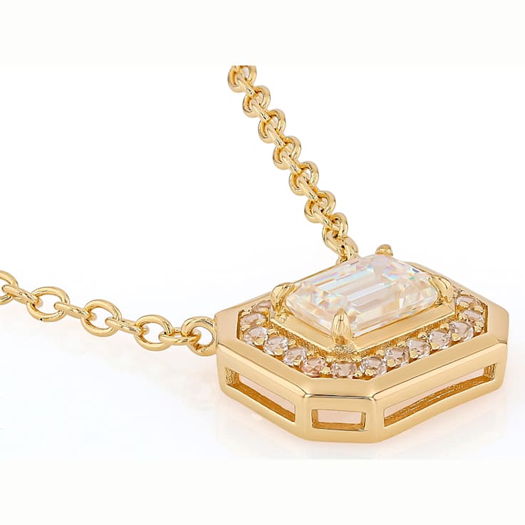 Diamond Simulant Emerald Cut And White Zircon Necklace In 18K Gold Over
Sterling Silver 1.58ctw
