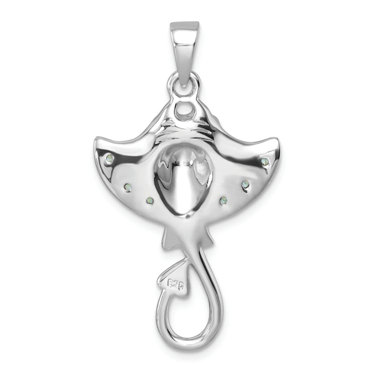 Rhodium Over Sterling Silver Polished Cubic Zirconia Sting Ray Pendant