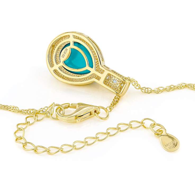 Turquoise Pear And Blue Topaz Pendant Necklace In 18K Gold Over Sterling Silver