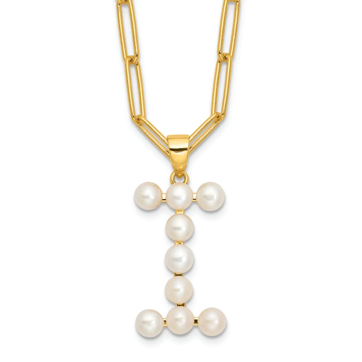 Gold Tone Sterling Silver 3-5.5mm Freshwater Cultured Pearl LETTER I
18-inch Necklace