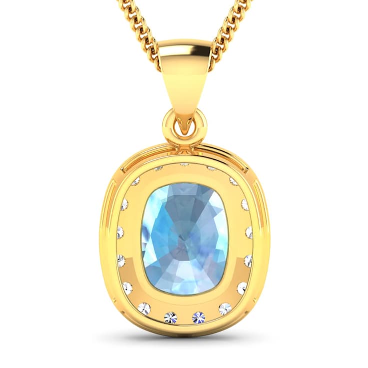 3.0ctw 14K Yellow Gold Cushion Aquamarine and White Diamond Pendant with
18 inch Cable Chain