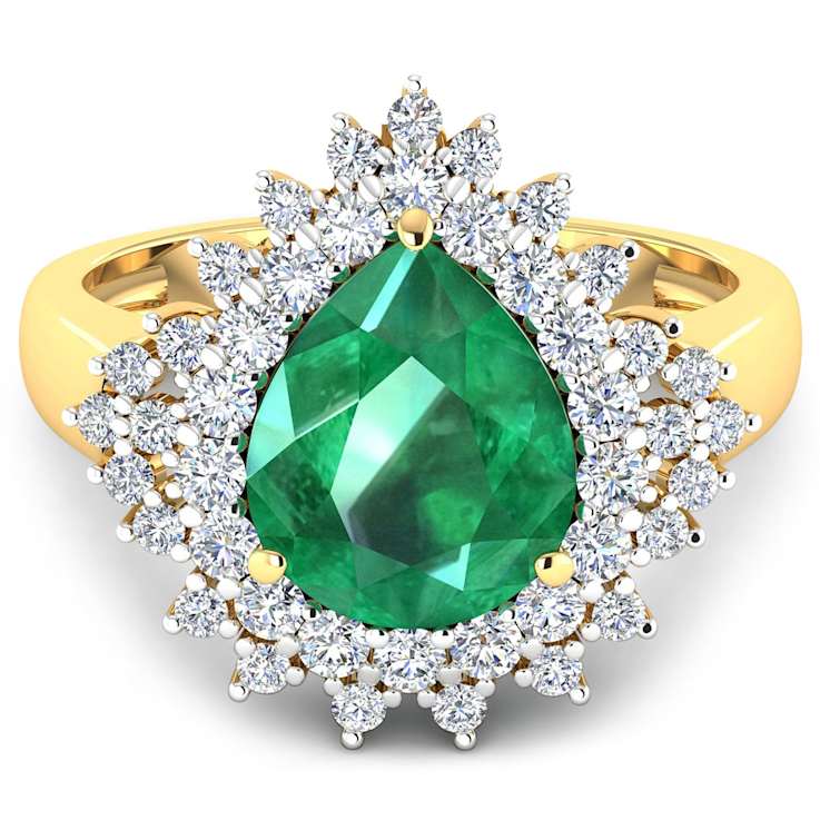 3.74ctw Green Emerald and Diamond 14K Yellow Gold Halo Ring