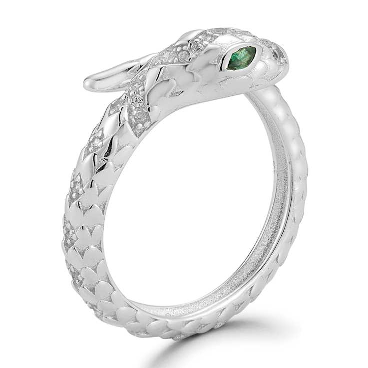 Rachel Zoe CZ Bypass Snake Ring in Rhodium Over Sterling Silver