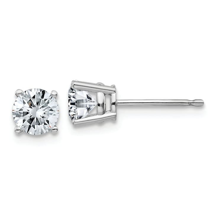 Rhodium Over 14K White Gold 1ct. 5.0mm Round D E F Pure Light Moissanite Earrings