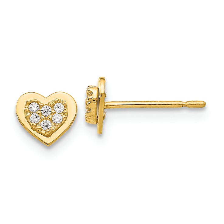 14k Yellow Gold Cubic Zirconia Children's Heart Post Earrings