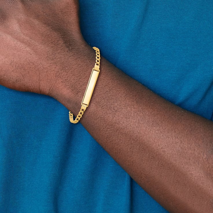 14k Yellow Gold Semi-Solid Polished Cuban Link ID Bracelet