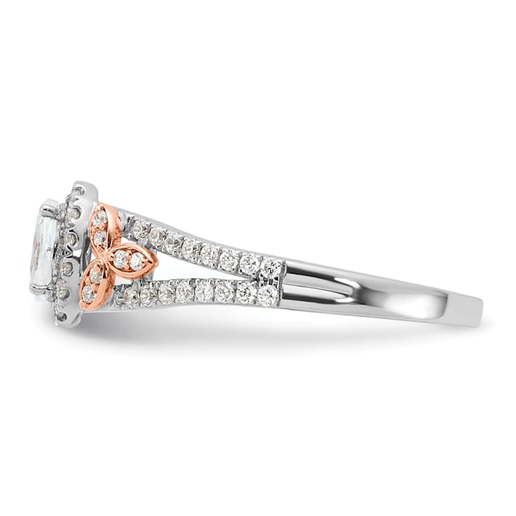 14K Two-tone Lab Grown Diamond Halo Engagement Ring 0.804ctw