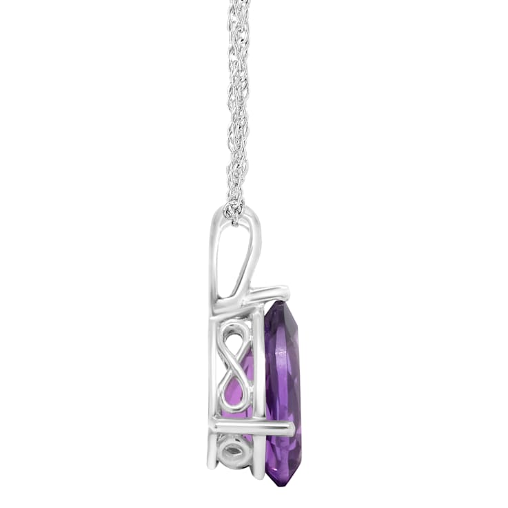 12x8mm Pear Shape Amethyst Rhodium Over Sterling Silver Pendant With Chain