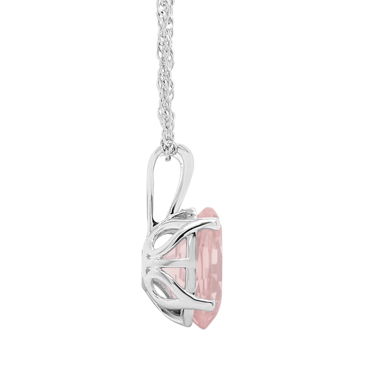 10x8mm Oval Rose Quartz Rhodium Over Sterling Silver Pendant With Chain