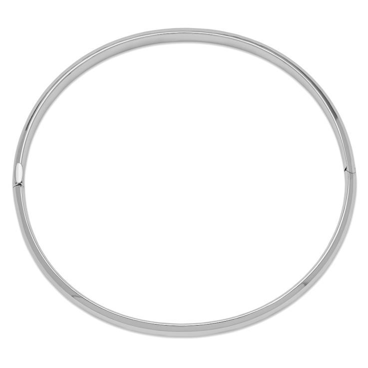 Rhodium Over 14k White Gold 4mm High Polished Hinged Bangle