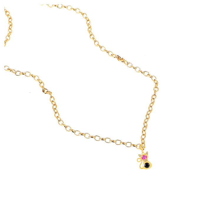 Lab Created Pink and Blue Sapphire 18k Yellow Gold Over Sterling Silver
Cat Charm Cat Pendant