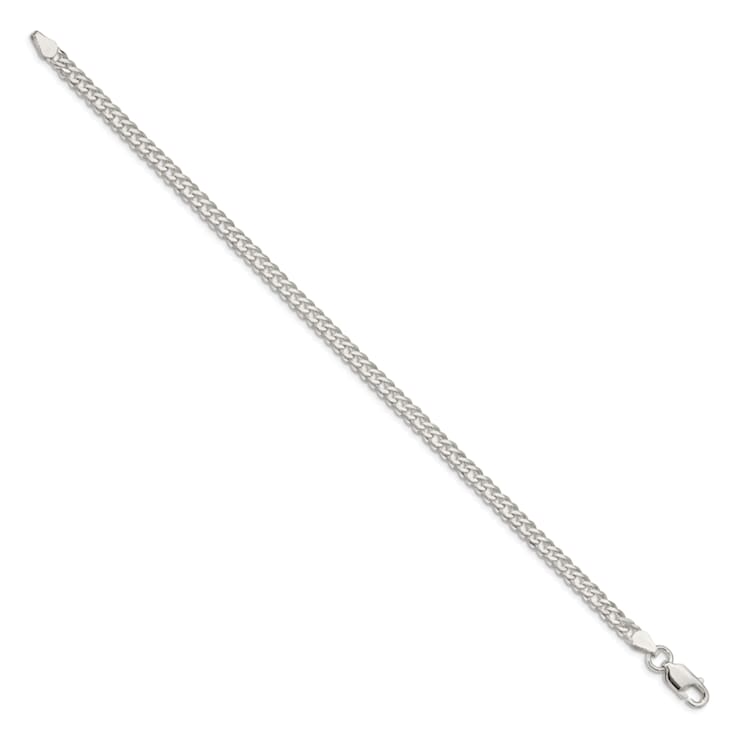 Sterling Silver 4.25mm 6 Side Diamond-cut Flat Double Curb Chain Bracelet
