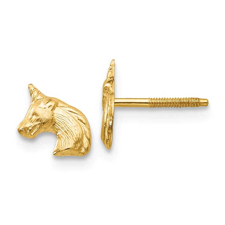 14K Yellow Gold Unicorn Post Earrings