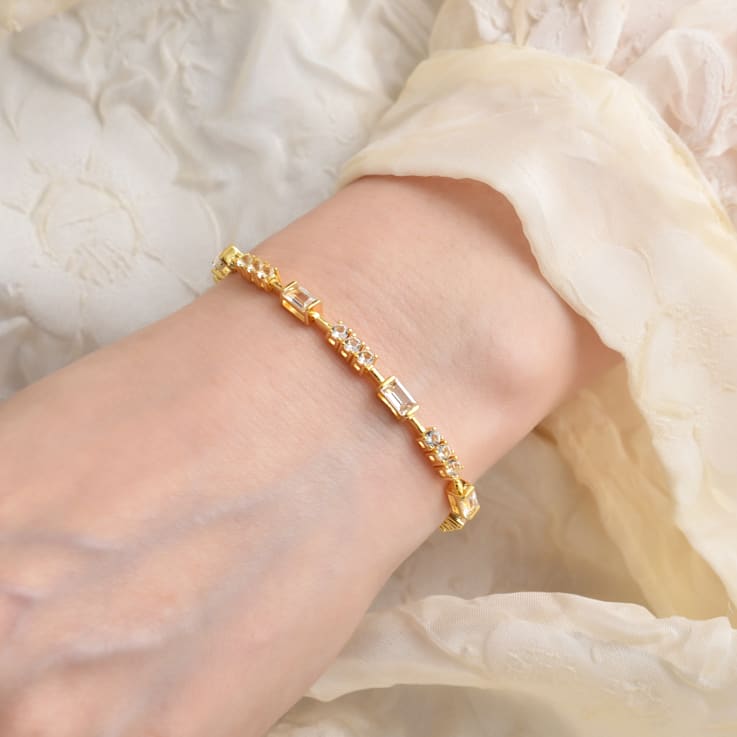 Baguette and Round White Topaz Baguette 14K Yellow Gold Over Sterling
Silver Bracelet