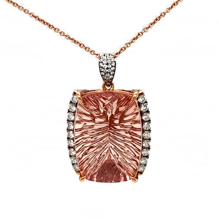 39.80 Ctw Morganite and 1.10 Ctw White Diamond Pendant in 18K RG