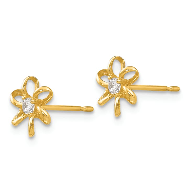 14K Yellow Gold Cubic Zirconia Children's Flower Post Earrings