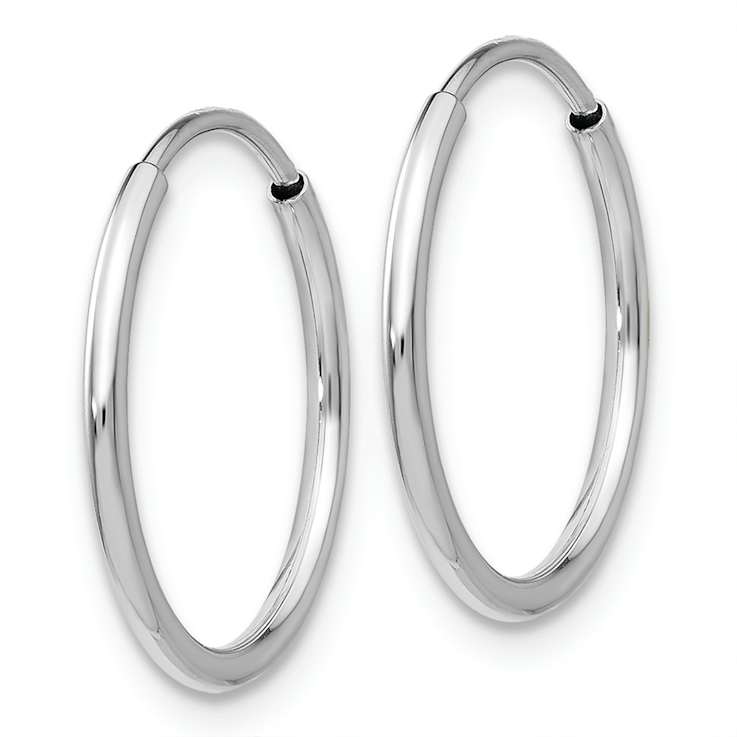 Rhodium Over 14k White Gold 5/8" Polished Endless Tube Hoop Earrings
