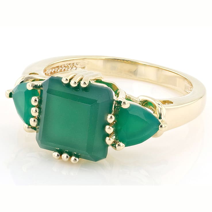 Green Onyx Three-Stone Ring In 18K Gold Over Sterling Silver