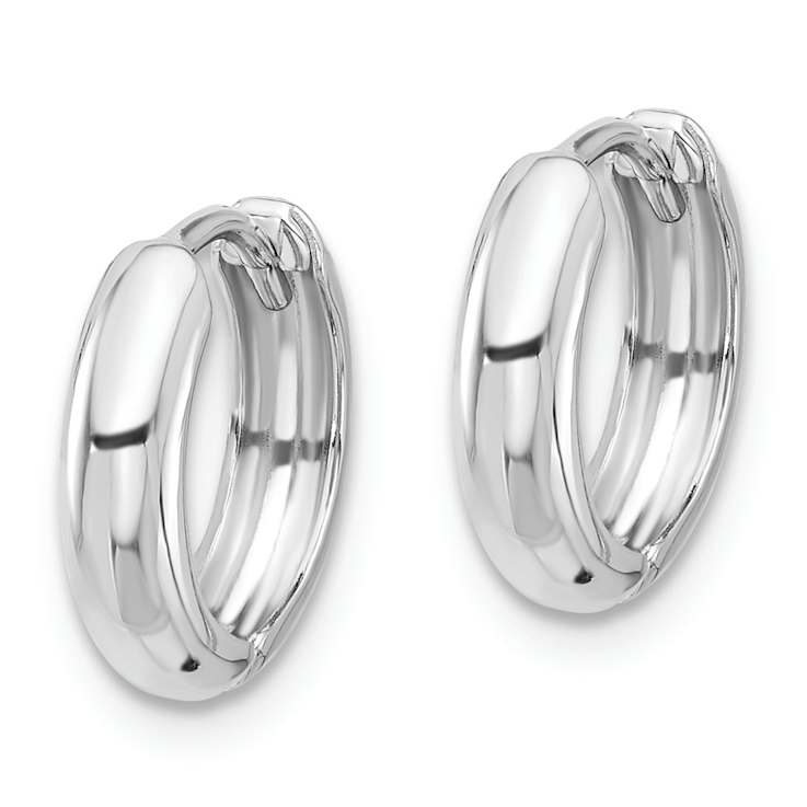 Rhodium Over 14k White Gold 3/8" Hinged Hoop Earrings