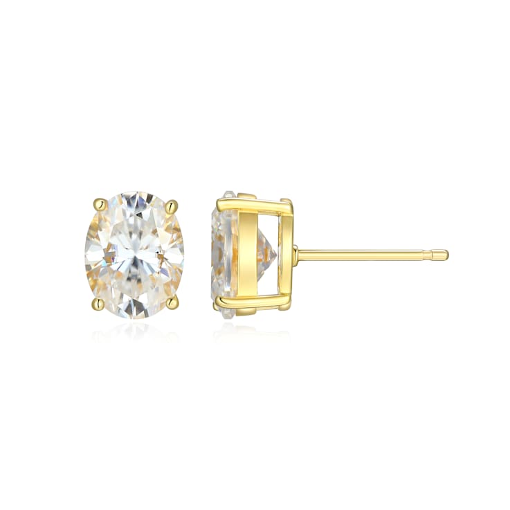 Oval Moissanite 14k Yellow Gold Over Silver Stud Earrings 4.20ctw DEW