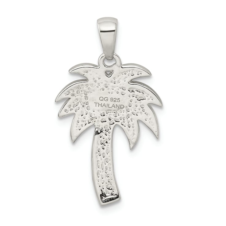 Rhodium Over Sterling Silver Polished Crystal Palm Tree Pendant