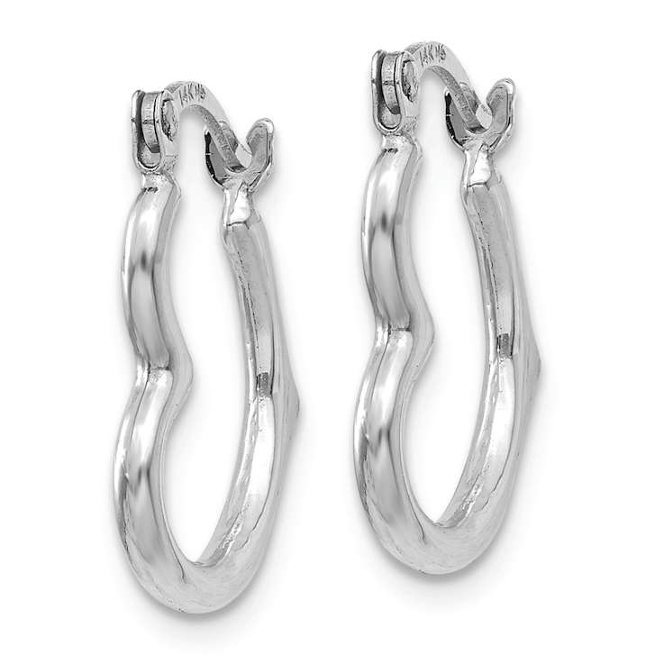 Rhodium Over 14k White Gold 5/8" Heart Shaped Hoop Earrings