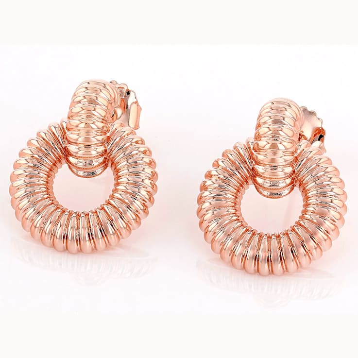 Copper Ribbed Door Knocker Earrings