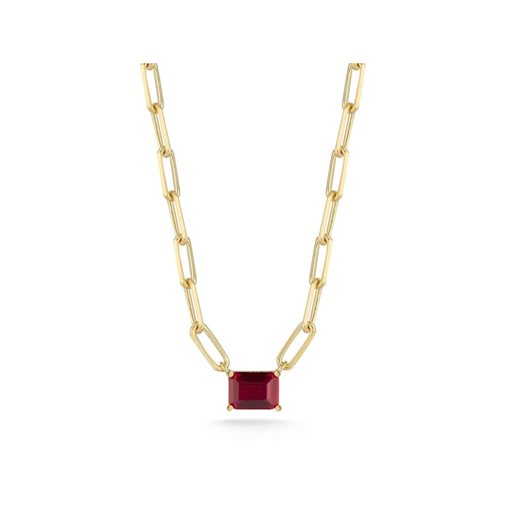 Sterling Statements 14K Yellow Gold Over Sterling Silver Red CZ Necklace
with Paperclip Chain