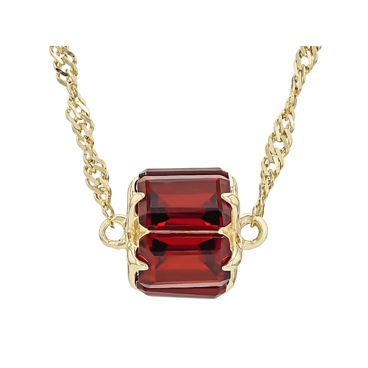 Red Garnet Station Necklace In 18K Gold Over Sterling Silver 3.36ctw