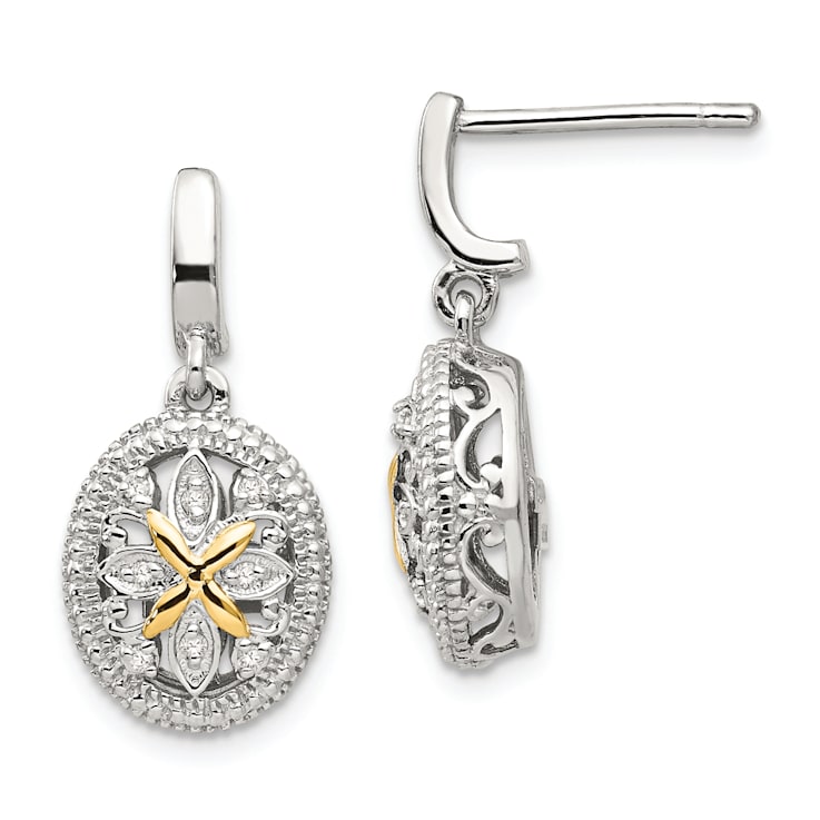 Sterling Silver Rhodium-plated with 14K Accent Diamond Earrings