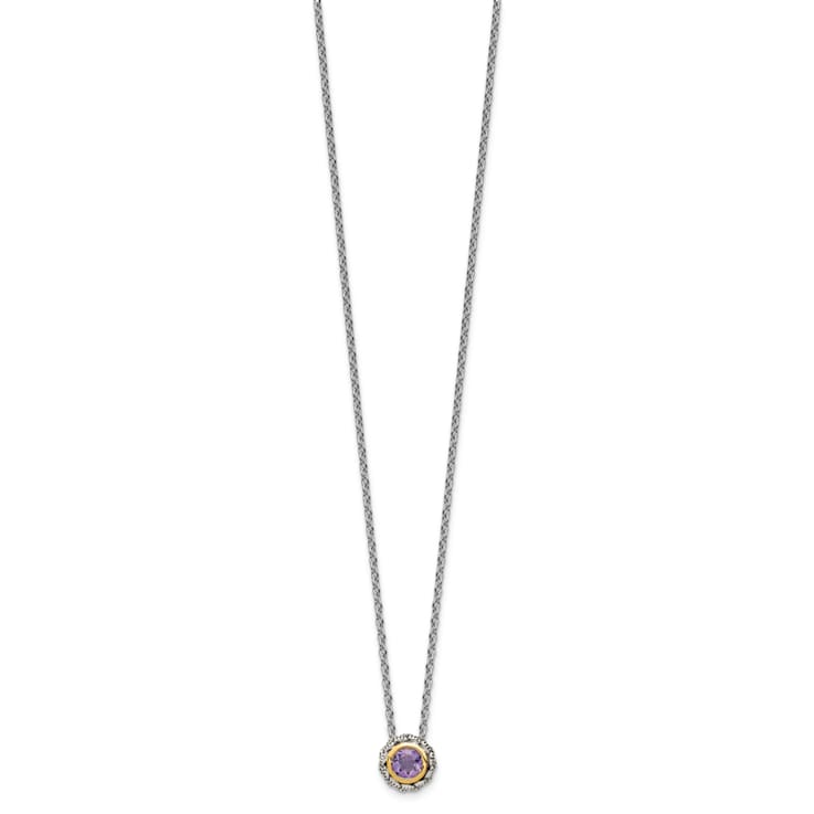 Sterling Silver Antiqued with 14K Accent Amethyst Slide Necklace