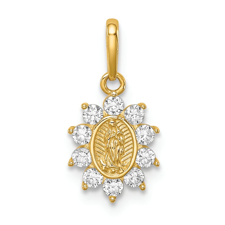 14K Yellow Gold Our Lady of Guadalupe Cubic Zirconia Pendant